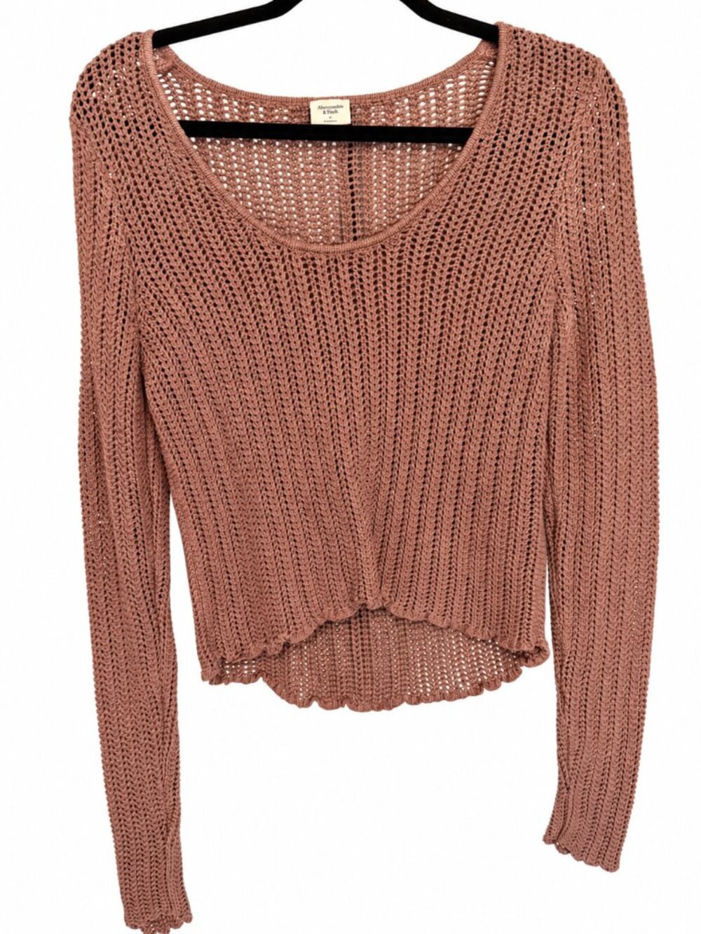 Abercrombie & Fitch Cotton Crochet Sweater Brown Taupe Medium Scalloped Boho